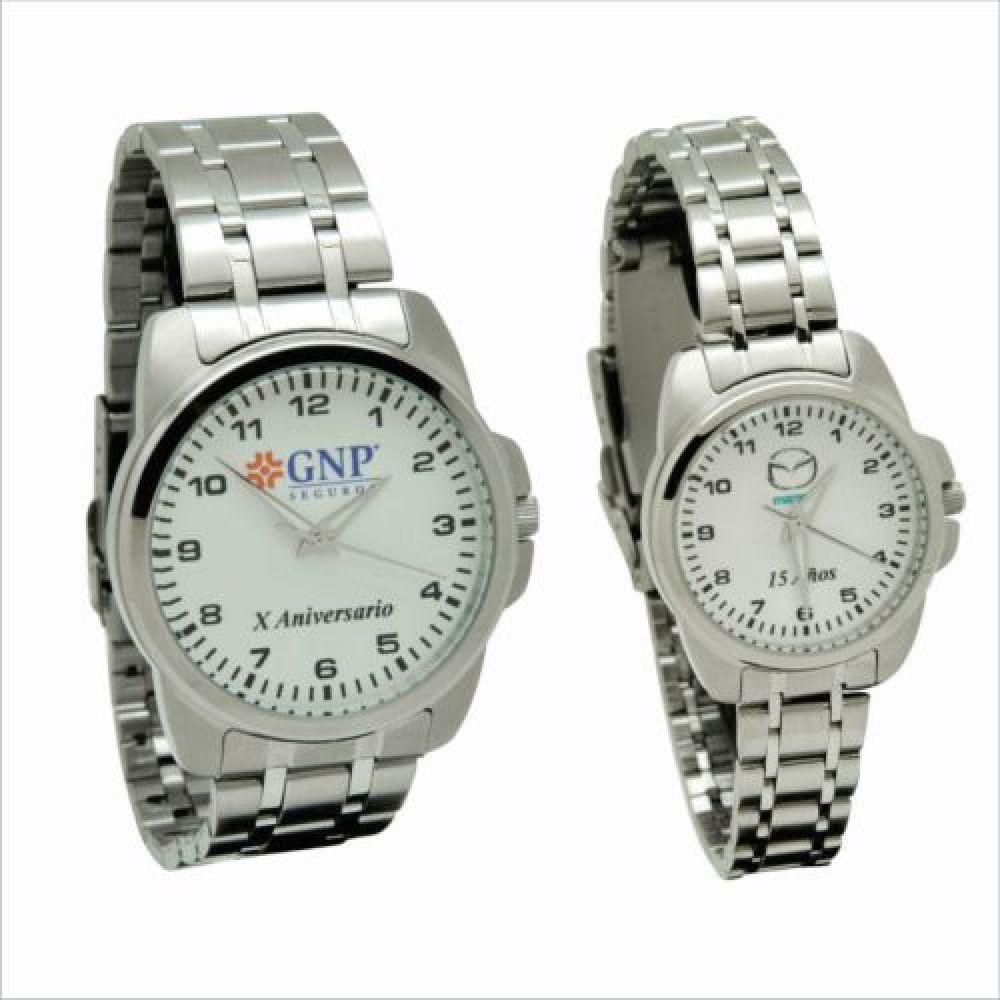 RELOJ DE ACERO INOXIDABLE CON EXTENSIBLE METALICO  INCLUYE  ESTUCHE DE ALUMINIO CABALLERO Y DAMA imagen